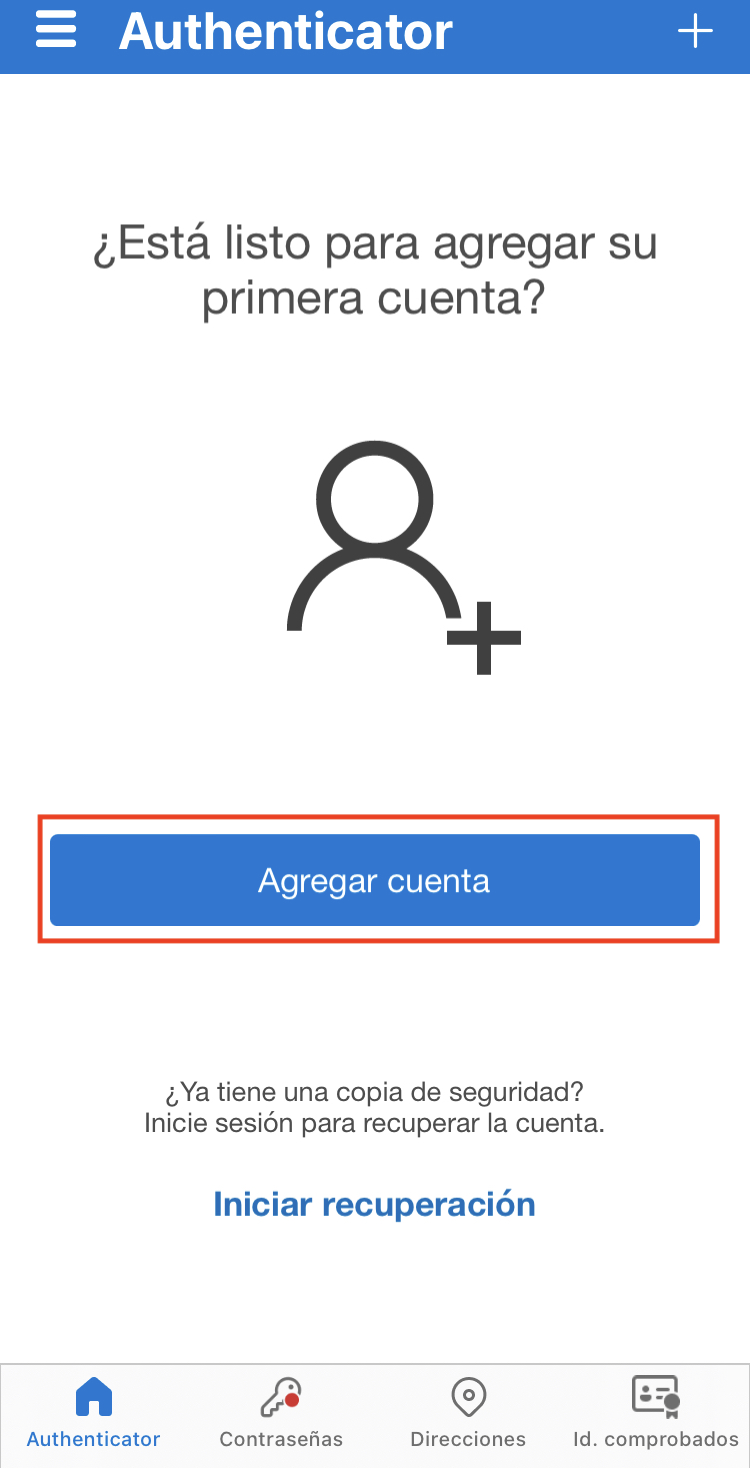 Microsoft Authenticator paso 1